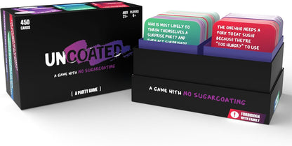 Uncoated Party Game for Adults Ages 21+, Hilarious, Social & Interactive Card Game for Game Night, Pre Games, Parties, & Gatherings, 4+ Players, 450+ Cards, Unfiltered Fun & No Sugarcoating