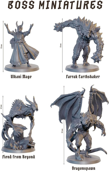 Mighty Boards: Fateforge Chronicles of Kaan: Boss Miniatures Set - 4 Unpainted Figures, Board Game Upgrade, Expansion Accessories, Co-Op Adventure