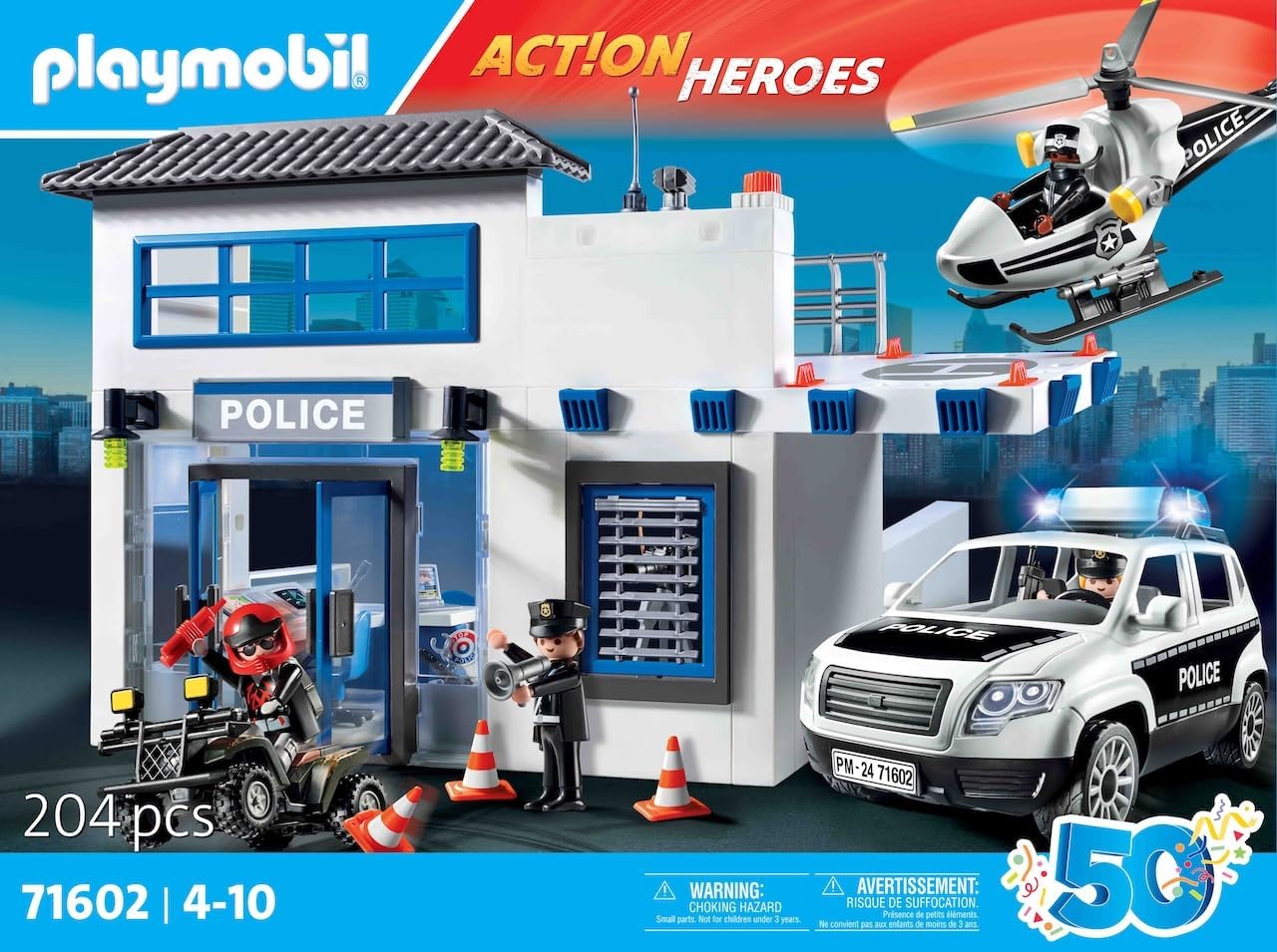 PLAYMOBIL Action Heroes 71602 Politiebureau met voertuigen, groot commandocentrum met politiehelikopter en vele spannende details, actievol speelgoed voor kinderen vanaf 4 jaar