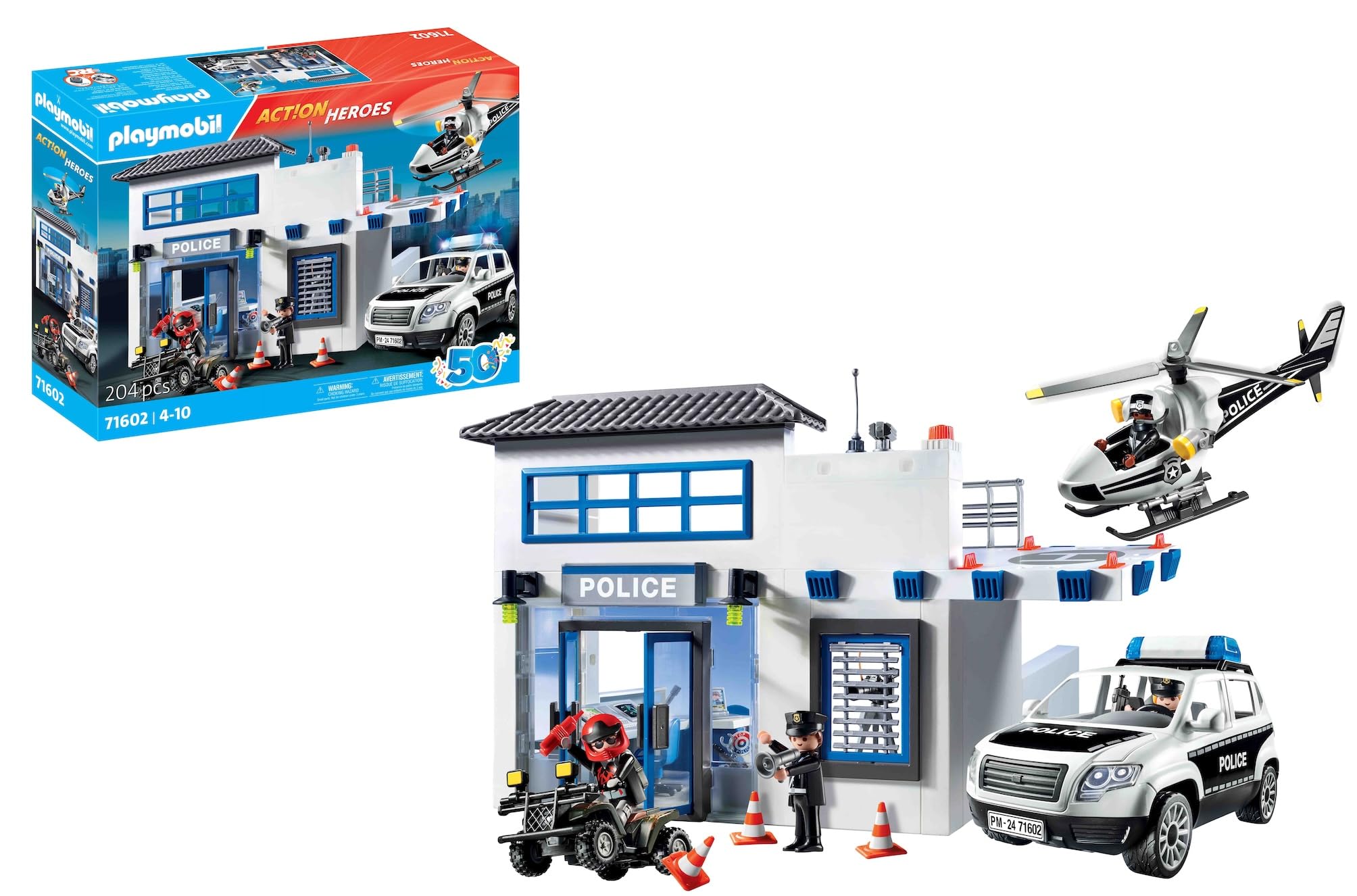 PLAYMOBIL Action Heroes 71602 Politiebureau met voertuigen, groot commandocentrum met politiehelikopter en vele spannende details, actievol speelgoed voor kinderen vanaf 4 jaar