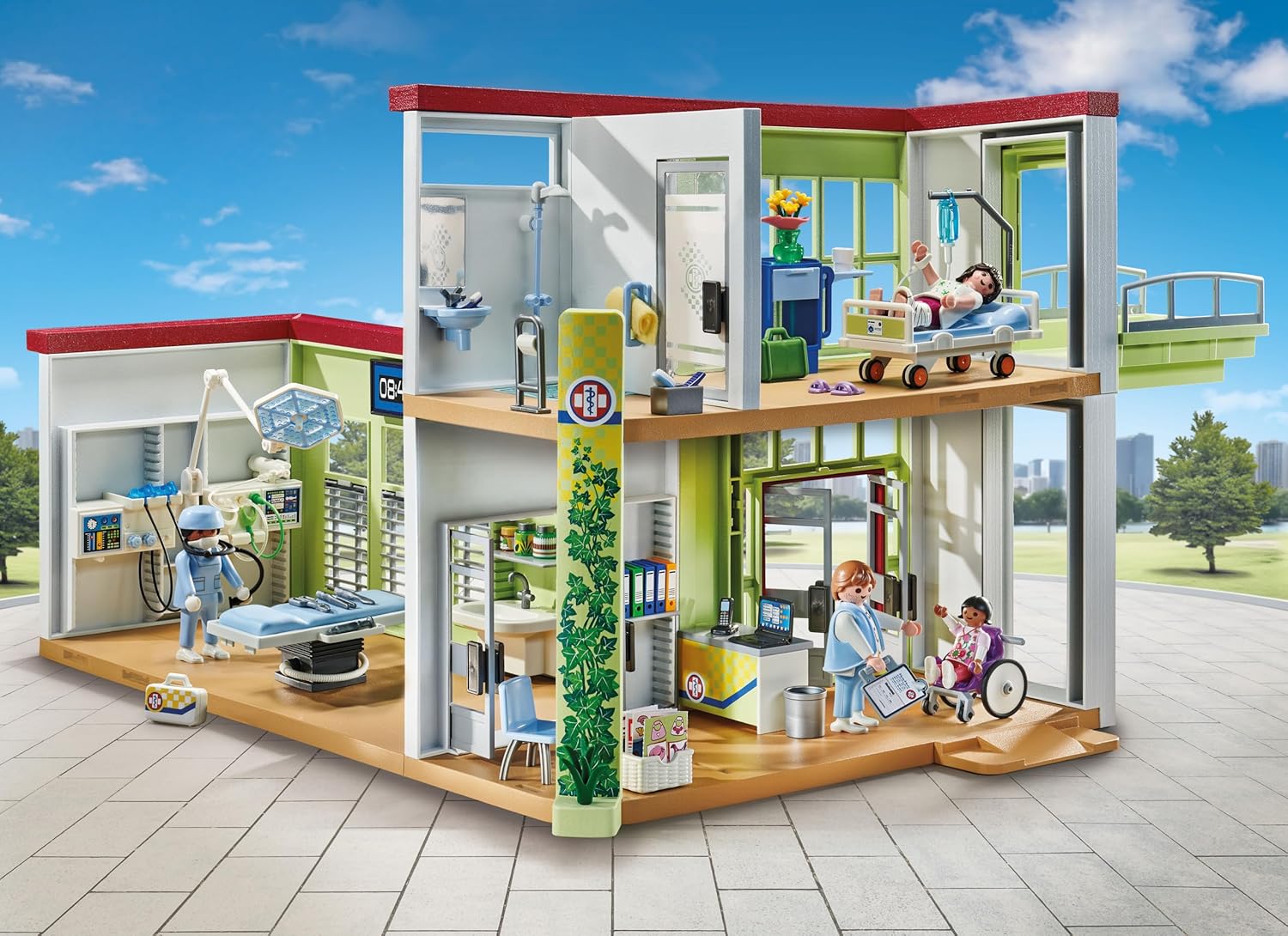 PLAYMOBIL Action Heroes 71615 Nieuw ziekenhuis, met medisch apparatuur, gemaakt van meer dan 80% gerecycleerde en biobased materialen, gedetailleerd speelgoed voor kinderen vanaf 4 jaar