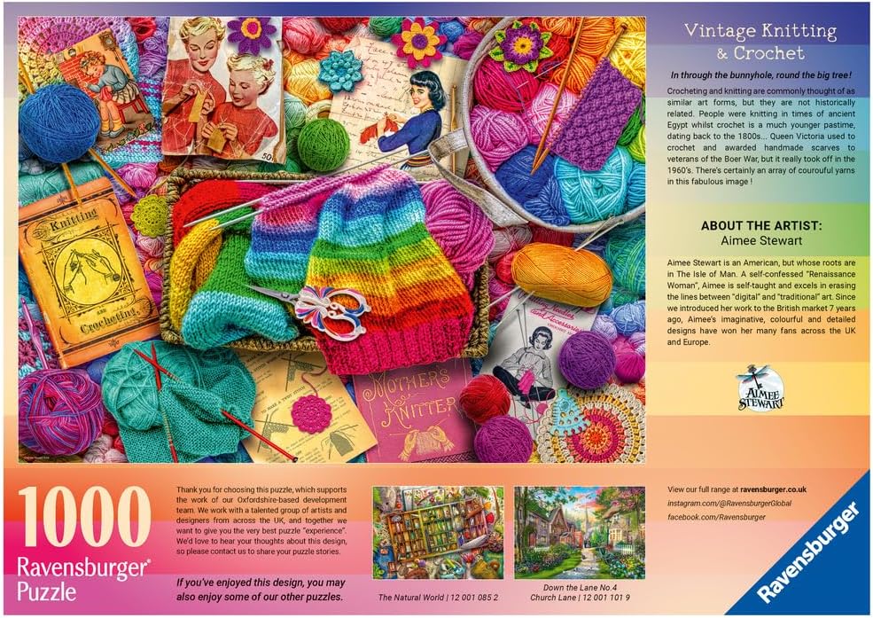 Ravensburger Vintage Knitting & Crochet 1000 Piece Jigsaw Puzzles for Adults and Kids Age 12 Years Up New Design
