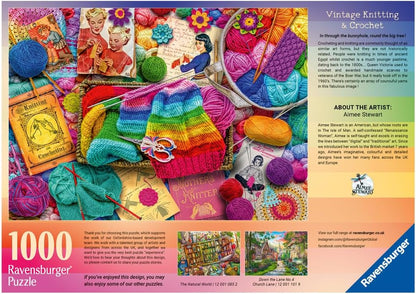 Ravensburger Vintage Knitting & Crochet 1000 Piece Jigsaw Puzzles for Adults and Kids Age 12 Years Up New Design