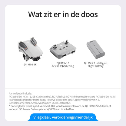 DJI Mini 4K, Drone with 4K UHD Camera for Adults, Under 249 g, 3-Axis Gimbal Stabilization, 10km Video Transmission, Auto Return, Wind Resistance, 31-Min Max Flight Time, Intelligent Flight