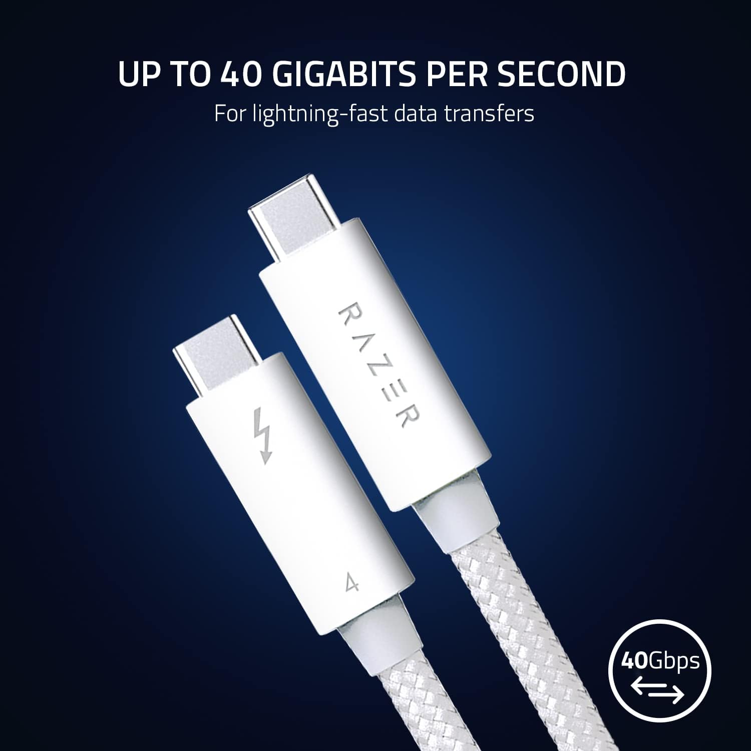 Razer Thunderbolt 4 Cable - Thunderbolt 4 Cable (Up to 40 Gigabits per second, up to 8K Resolutions, up to 100W Charging, Ultimate Compatibility) White | 0.8M