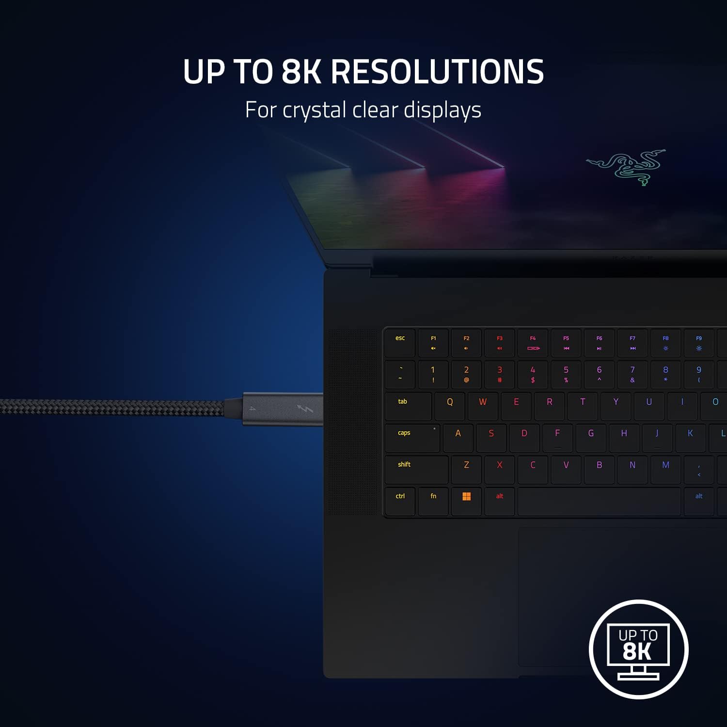 Razer Thunderbolt 4 Cable - Thunderbolt 4 Cable (Up to 40 Gigabits per second, up to 8K Resolutions, up to 100W Charging, Ultimate Compatibility) Black | 2M