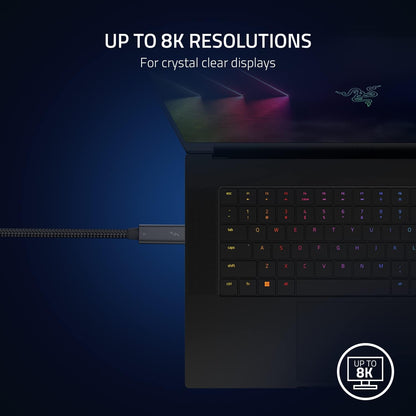 Razer Thunderbolt 4 Cable - Thunderbolt 4 Cable (Up to 40 Gigabits per second, up to 8K Resolutions, up to 100W Charging, Ultimate Compatibility) Black | 2M
