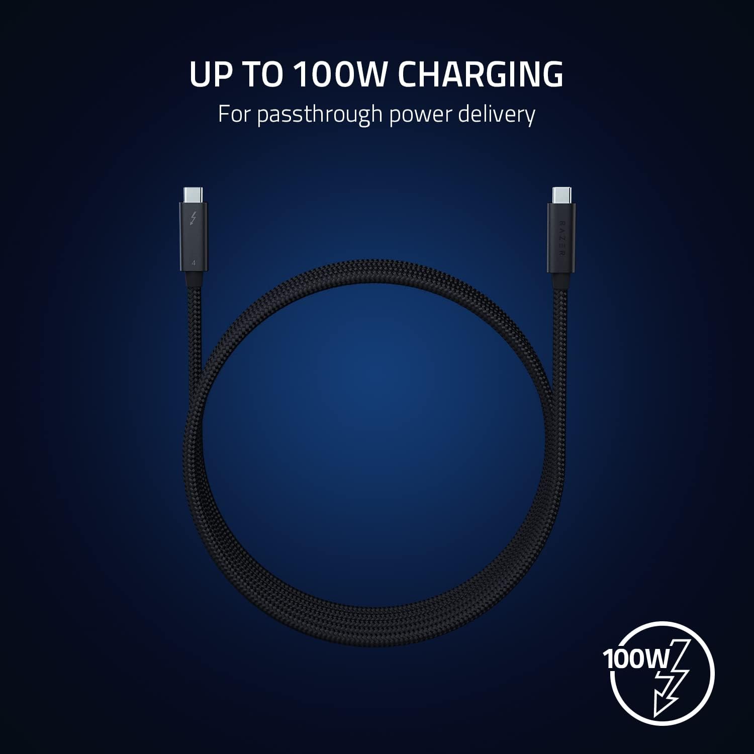 Razer Thunderbolt 4 Cable - Thunderbolt 4 Cable (Up to 40 Gigabits per second, up to 8K Resolutions, up to 100W Charging, Ultimate Compatibility) Black | 2M