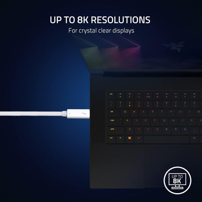 Razer Thunderbolt 4 Cable - Thunderbolt 4 Cable (Up to 40 Gigabits per second, up to 8K Resolutions, up to 100W Charging, Ultimate Compatibility) White | 2M