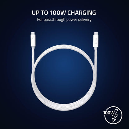Razer Thunderbolt 4 Cable - Thunderbolt 4 Cable (Up to 40 Gigabits per second, up to 8K Resolutions, up to 100W Charging, Ultimate Compatibility) White | 2M