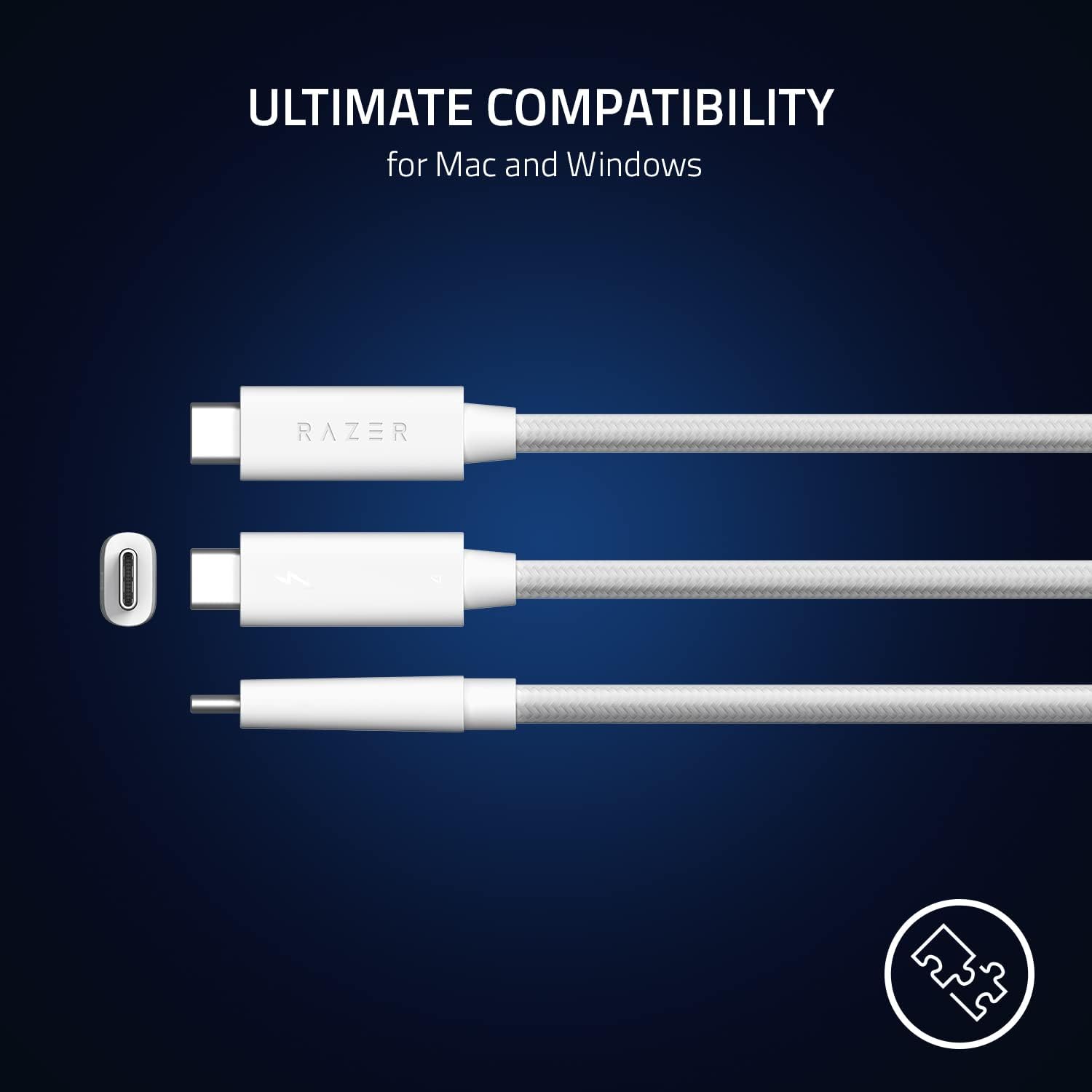 Razer Thunderbolt 4 Cable - Thunderbolt 4 Cable (Up to 40 Gigabits per second, up to 8K Resolutions, up to 100W Charging, Ultimate Compatibility) White | 2M