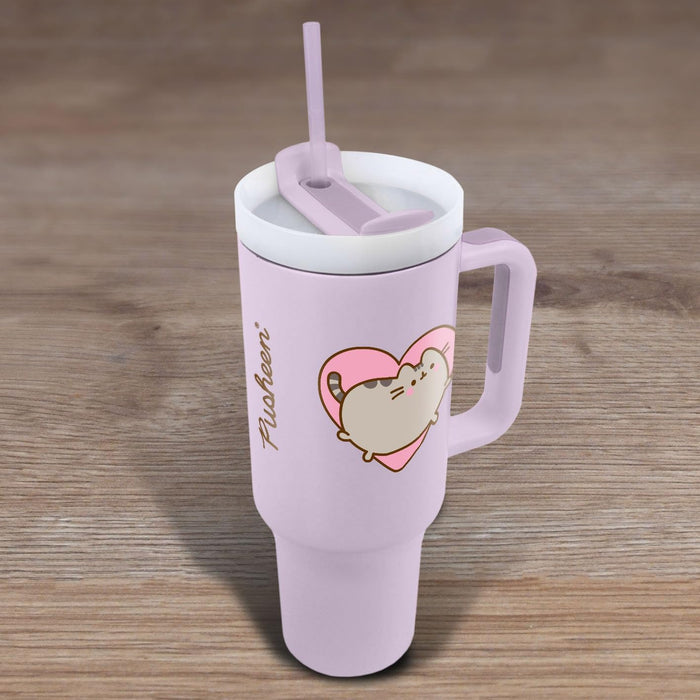 PUSHEEN Heart 40oz/1200ML Tumbler - Double-Wall Vacuum Insulation, Keeps Cold Up to 11 Hours, Hot Up to 7 Hours, SMART DESIGN FEATURES, BPA-Free for Adorable Sips Anytime, Anywhere