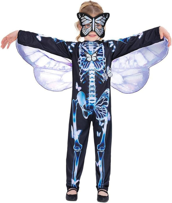 Smiffys Butterfly Skeleton Costume All in One, Wings & Mask, Halloween Child Fancy Dress, Skeleton Dress Up Costumes