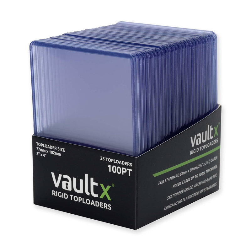 Vault X Premium Extra Thick Seamless Toploaders 100pt - 3" x 4" Rigid Card Holders for Trading Cards & Sports Cards (25 Pack)