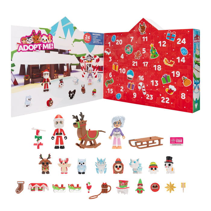 Adopt Me! Holiday Calendar - Features (8) 2-inch Pets, (2) 2.75-inch Figures, and 13 Unique Accessories - Exclusive Virtual Item Code Included - Ages 6+