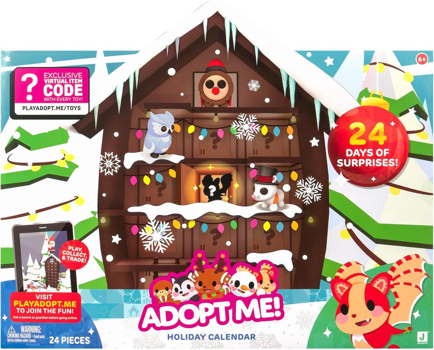 Adopt Me! Holiday Calendar - Features (8) 2-inch Pets, (2) 2.75-inch Figures, and 13 Unique Accessories - Exclusive Virtual Item Code Included - Ages 6+