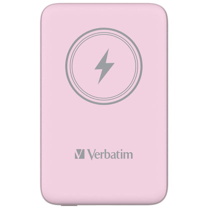 Verbatim Magnetic Power Bank 5000 mAh, Wireless Charger 15 W, 20 W PD via USB-C, Power Bank Small and Magnetic for iPhone 15, 14, 13, 12, Pro, Max, Samsung, iPad, Pink