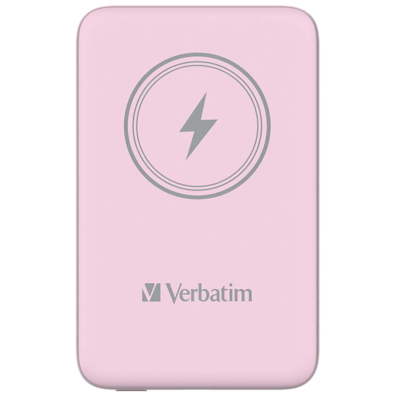 Verbatim Magnetic Power Bank 5000 mAh, Wireless Charger 15 W, 20 W PD via USB-C, Power Bank Small and Magnetic for iPhone 15, 14, 13, 12, Pro, Max, Samsung, iPad, Pink