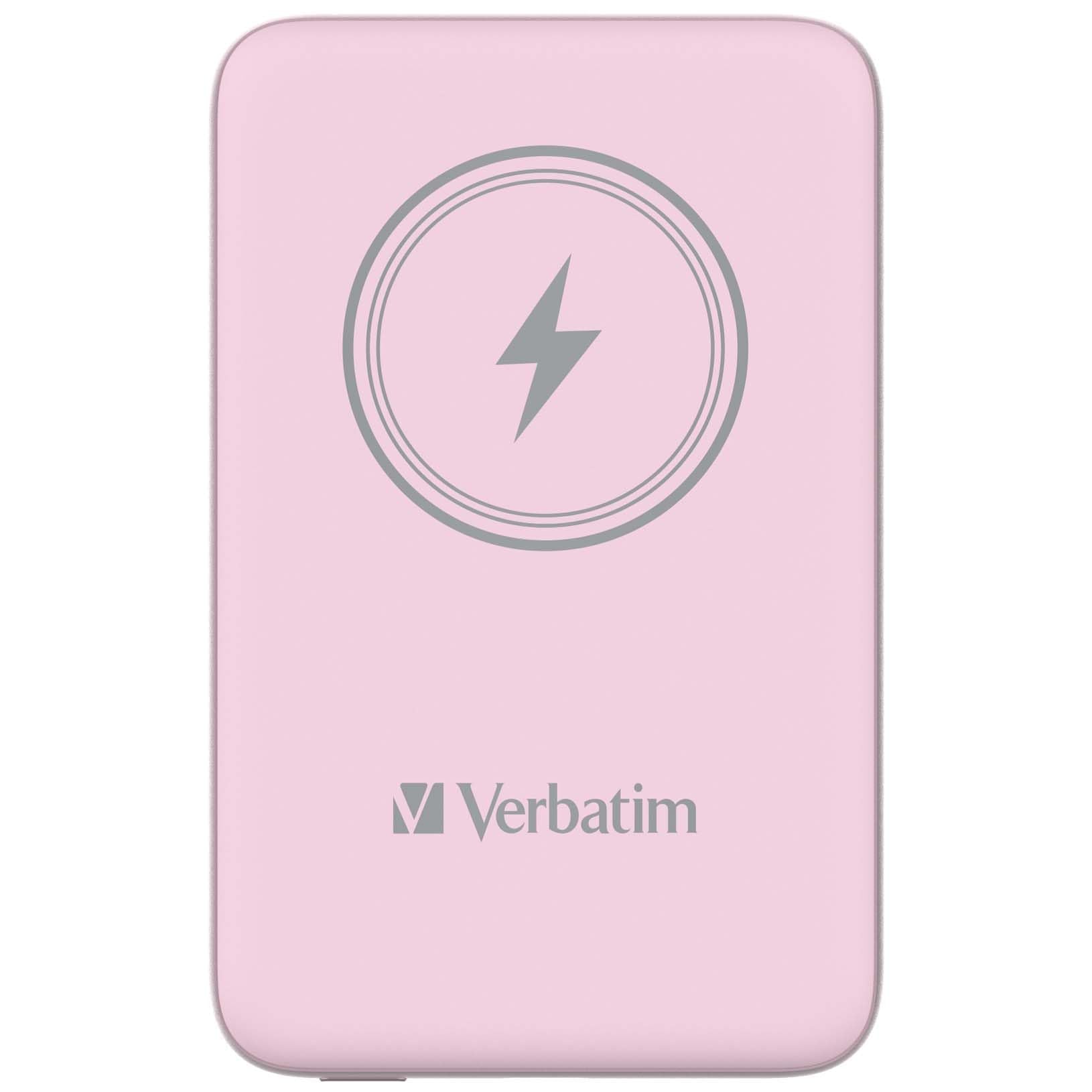 Verbatim Magnetic Power Bank 10000 mAh, Wireless Charger 15 W, 20 W PD via USB-C, Power Bank Small and Magnetic for iPhone 15, 14, 13, 12, Pro, Max, Samsung, iPad, Pink