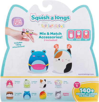 Pack de 8 Squish-a-longs par Original Squishmallows - série 1, Style 2 - (8) Mini-Squish de 2,5 cm avec 2 Accessoires, Bague et Guide du collectionneur - pour Collectionner, échanger et Jouer