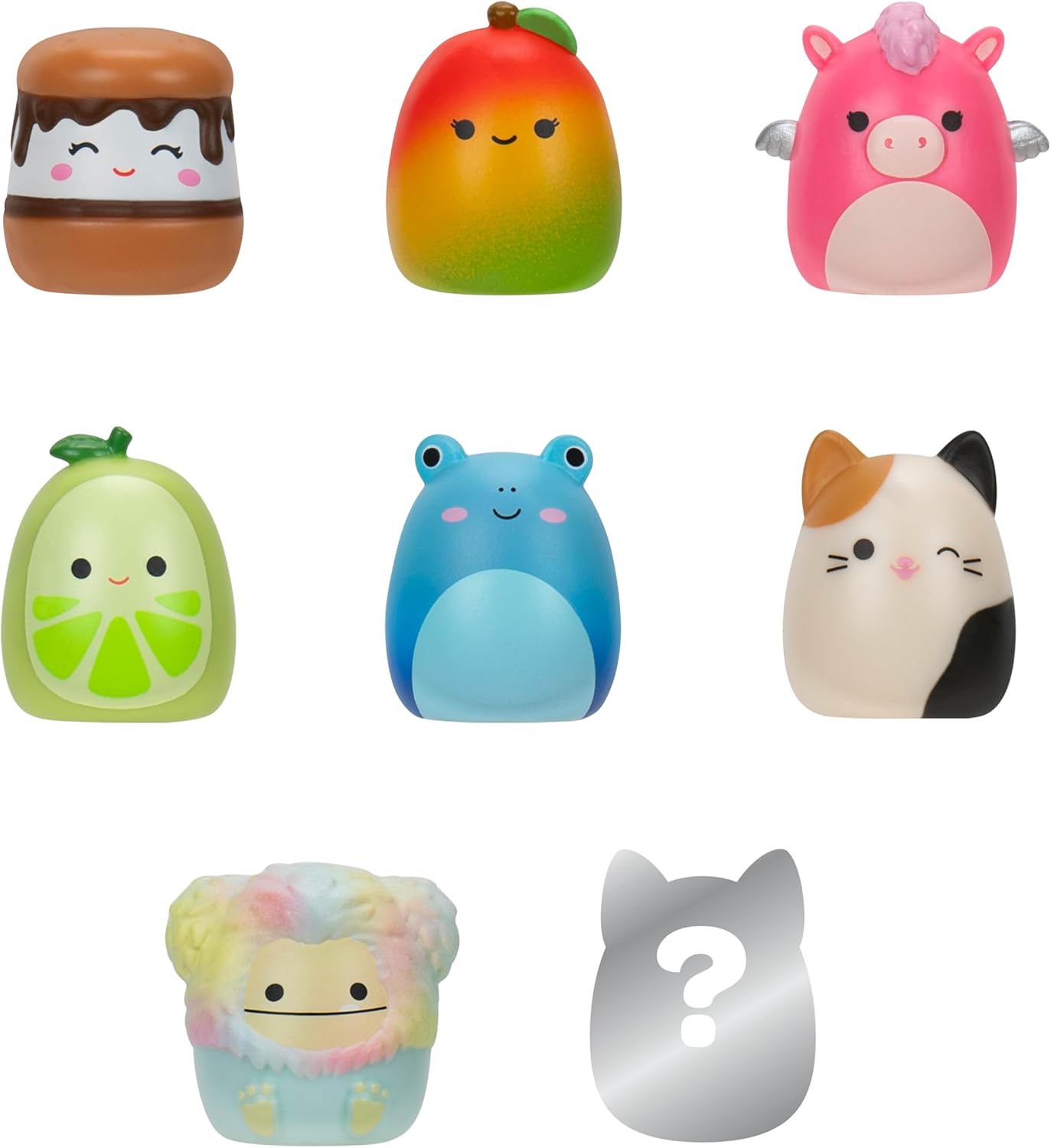 Pack de 8 Squish-a-longs par Original Squishmallows - série 1, Style 2 - (8) Mini-Squish de 2,5 cm avec 2 Accessoires, Bague et Guide du collectionneur - pour Collectionner, échanger et Jouer