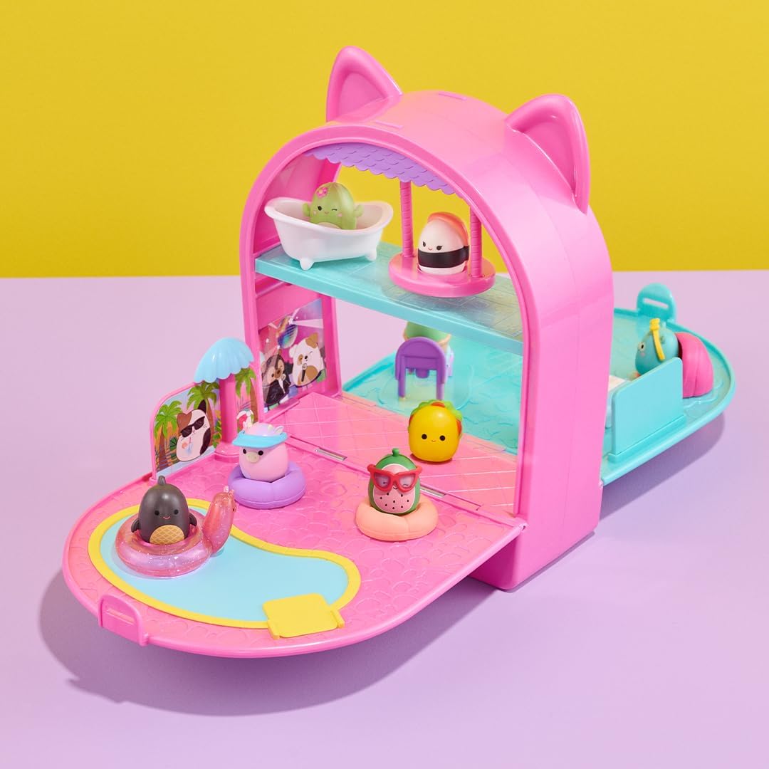 Squish-a-longs by Original Squishmallows Party Pack On-the-Go Playset - Series 1 - Three 1-Inch Mini-Squish with 9 Furnishings - Collect, Trade, & Play
