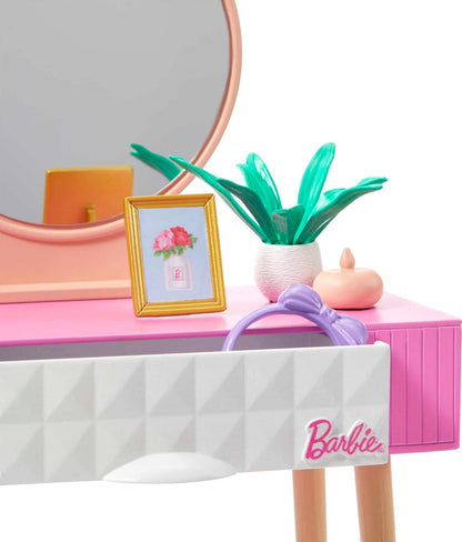 Barbie Meubilair - HJV35 - Barbie poppenhuis decoratie meubelset - ijdelheid, spiegel, kruk en schoonheidsproducten Make-uptafelset Meerkleurig