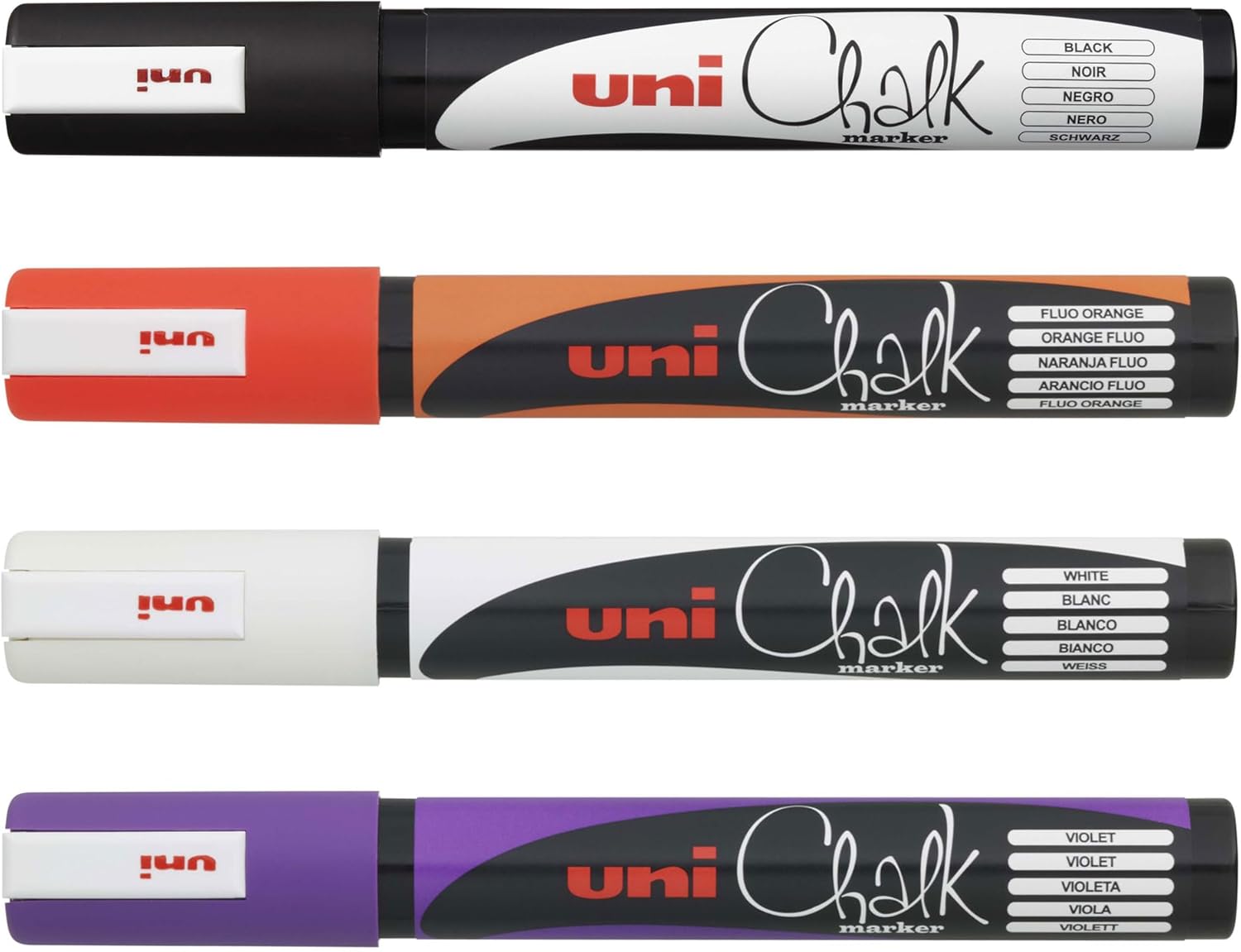 uni-ball PWE-5M Liquid Chalk Pens. Multi-Purpose Wipeable Coloured Markers for Blackboards, Chalkboards, Whiteboards, Glass, Mirrors, Plastic, Windows, Metal. Medium Tip. 4pc Halloween Set