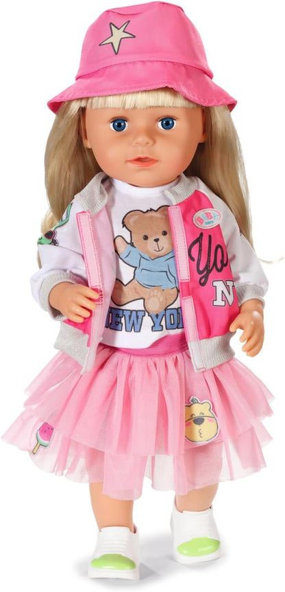 BABY born Deluxe reisoutfit met poppenjurk, muts, schoenen, paspoort en koffer voor poppen van 43 cm, 836316 Zapf Creation