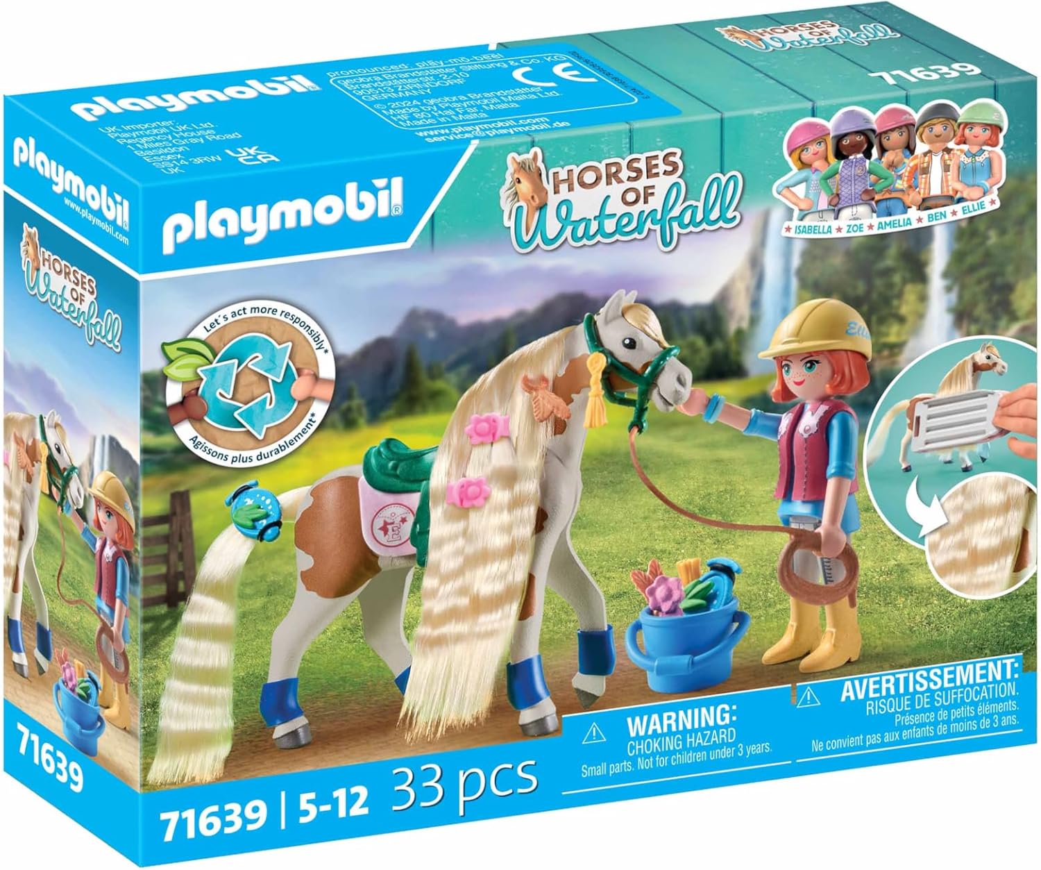 PLAYMOBIL Horses of Waterfall 71639 Ellie & Pferd mit Kreppeisen, inklusive Haarschmuck für kreative Pferdefrisuren und Zwei echten Silikon-Armbändern, nachhaltiges Spielzeug für Kinder ab 5 Jahren