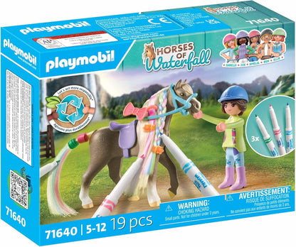PLAYMOBIL Horses of Waterfall 71640 Paard met manen + accessoires, inclusief een figuur, een paard en drie CRAYOLA-stiften, creatief speelgoed voor kinderen vanaf 5 jaar