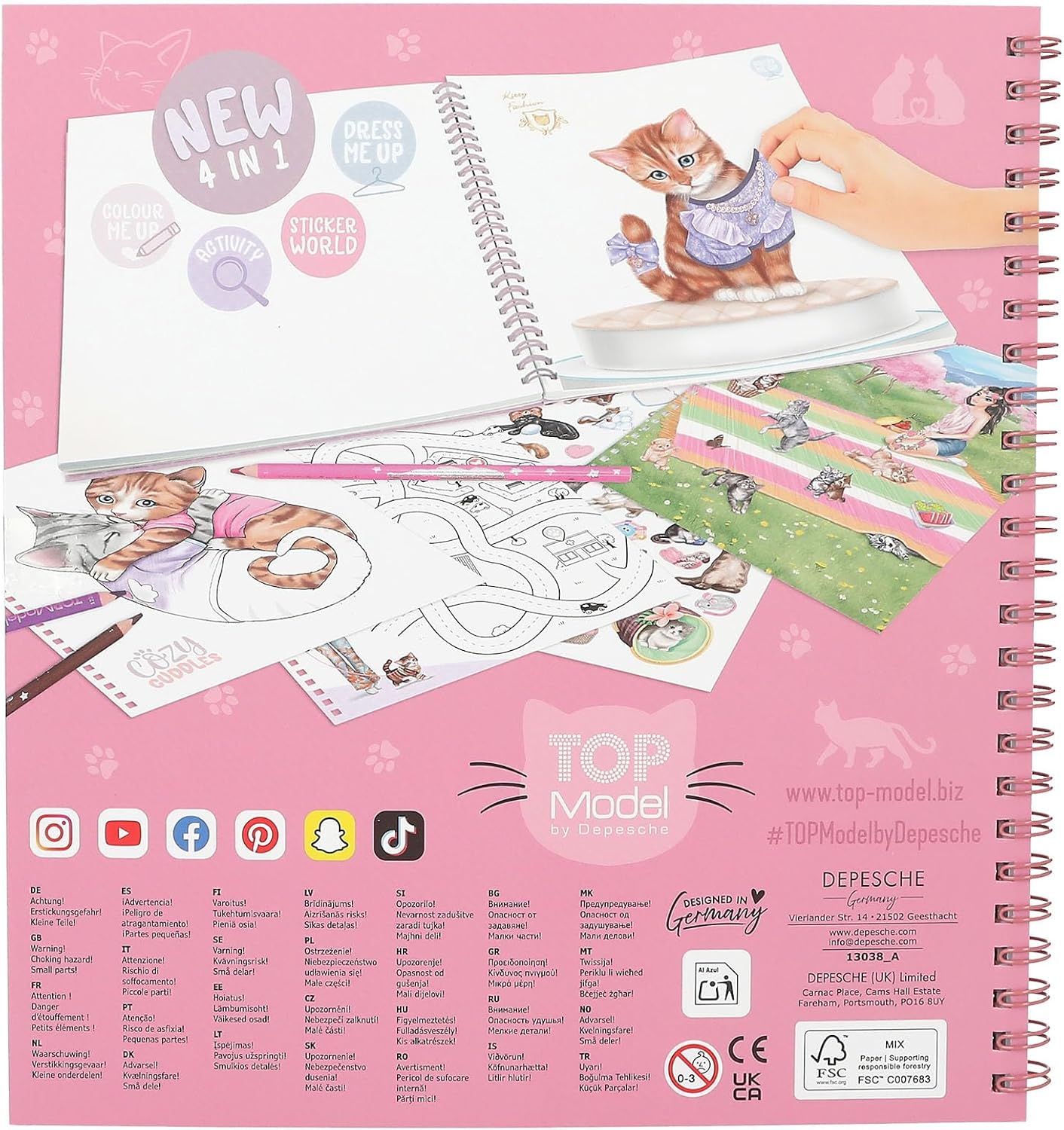 Depesche TOPModel Create Your Kitty 13038 Colouring Book with 47 Pages for Designing Cat Motifs Includes 5 Sticker Sheets