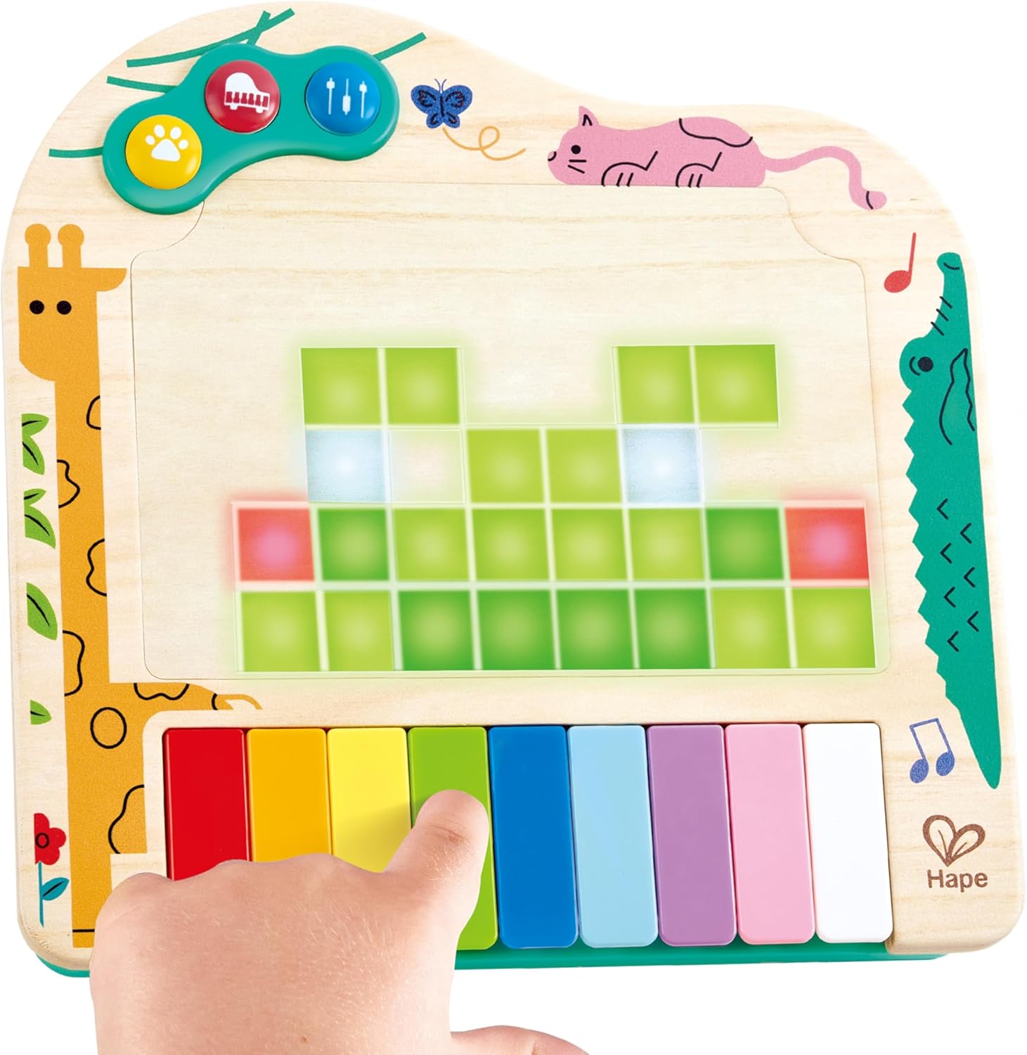 Hape Pixel Piano| Electic Keyboard Piano With Wooden-Feel Electric Keys and Light-Up Pixels Display | Kid's Musical Toy for Musical Expression and Creative Development