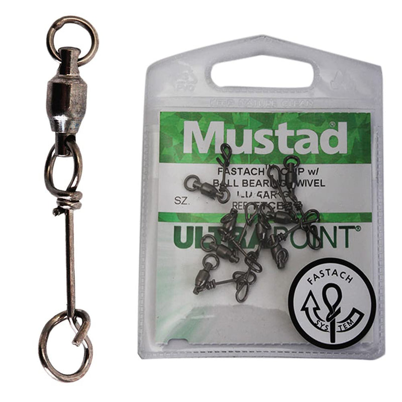 Mustad Mustad Ultrapoint Ball Bearing Swivel with  Fastach Clip Sz4.5 10x6pk