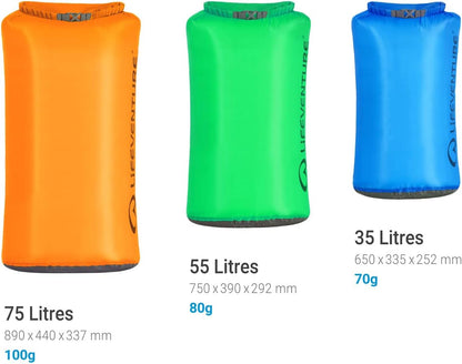 Lifeventure Ultralight Dry Bag, Siliconized Rip-Stop Fabric With Fully Taped Seams Lightweight Waterproof Dry Sack For Kayaking Camping Hiking Traveling Boating Water Sports