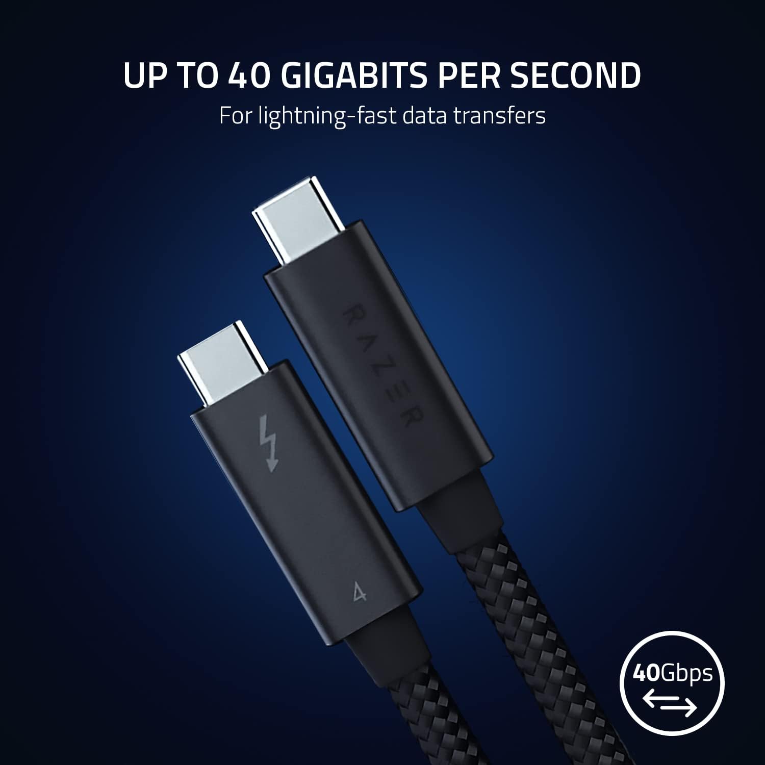 Razer Thunderbolt 4 Cable - Thunderbolt 4 Cable (Up to 40 Gigabits per second, up to 8K Resolutions, up to 100W Charging, Ultimate Compatibility) Black | 0.8M