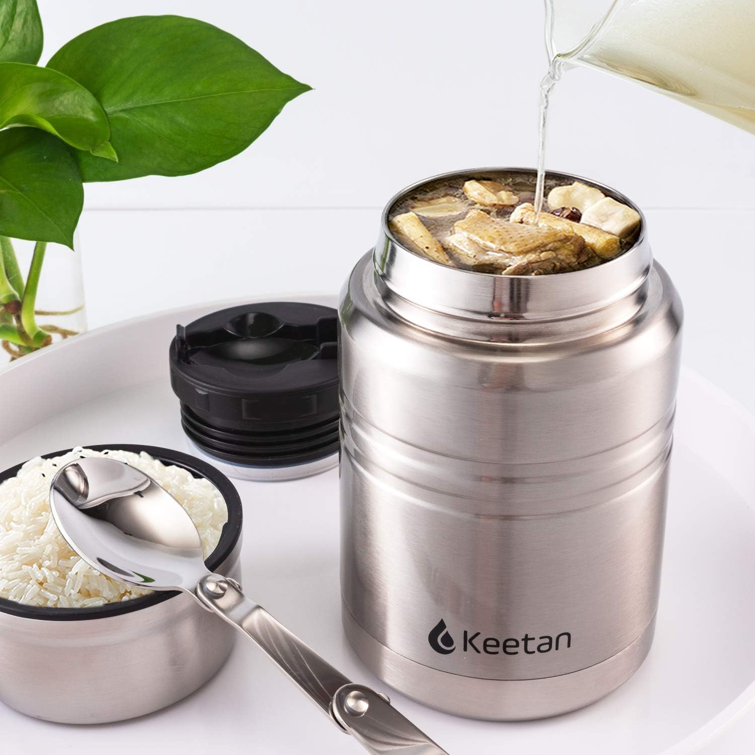 Keetan Vacuum Insulated Food Flasks BPA Free Stainless Steel Food Containers with Folding Spoon Lunch Box (Stainless Steel, 750 ml)