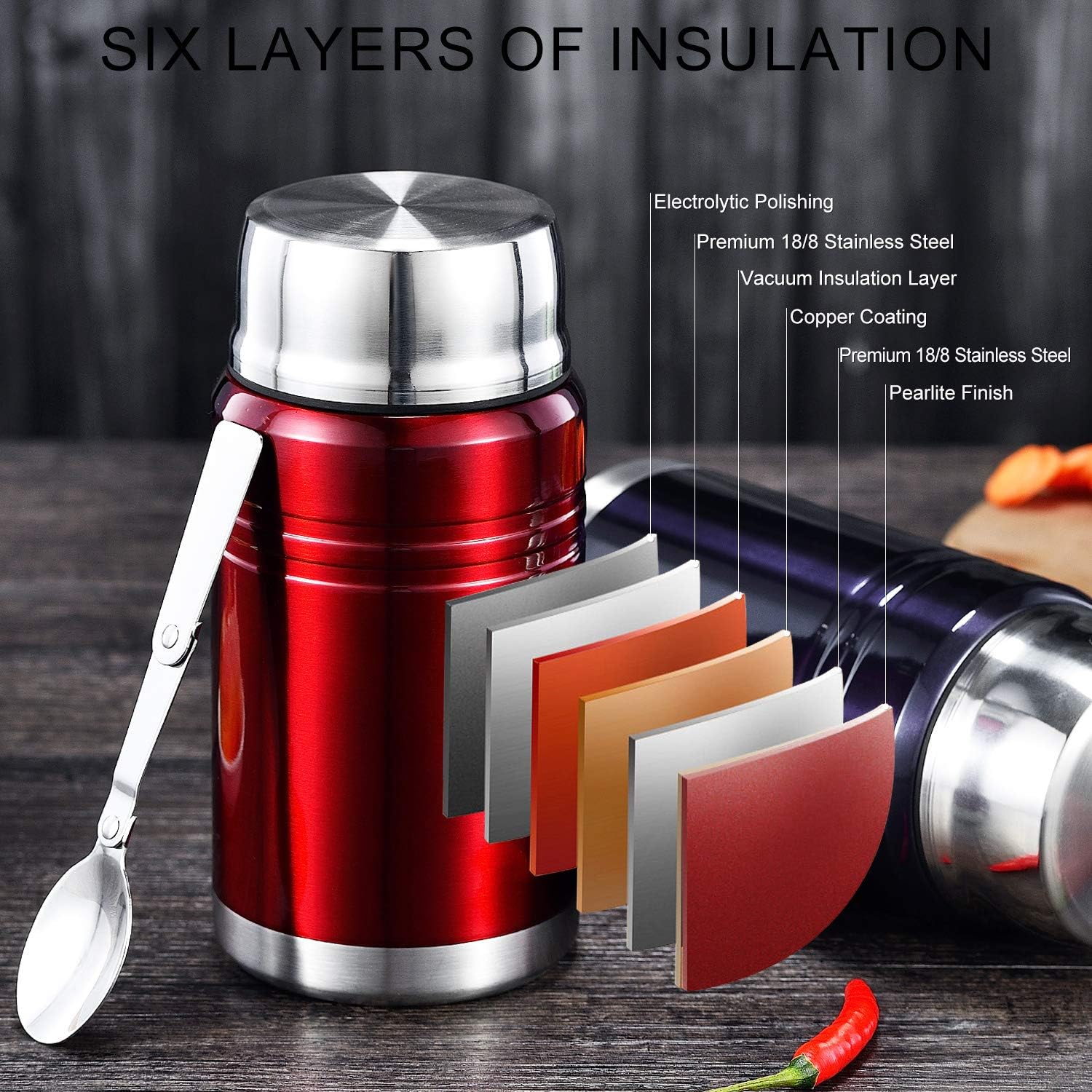 Keetan Vacuum Insulated Food Flasks BPA Free Stainless Steel Food Containers with Folding Spoon Lunch Box (Stainless Steel, 750 ml)