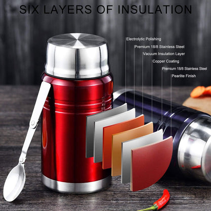 Keetan Vacuum Insulated Food Flasks BPA Free Stainless Steel Food Containers with Folding Spoon Lunch Box (Stainless Steel, 750 ml)