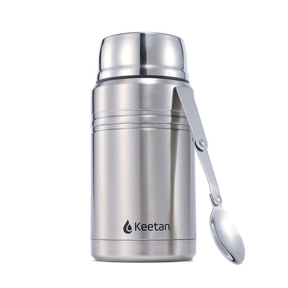 Keetan Vacuum Insulated Food Flasks BPA Free Stainless Steel Food Containers with Folding Spoon Lunch Box (Stainless Steel, 750 ml)