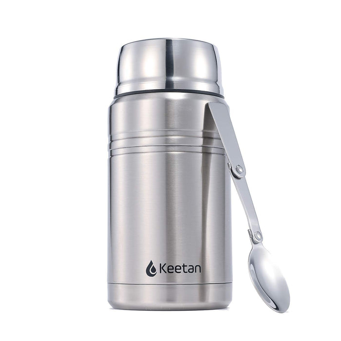 Keetan Vacuum Insulated Food Flasks BPA Free Stainless Steel Food Containers with Folding Spoon Lunch Box (Stainless Steel, 750 ml)