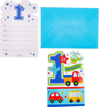 Amscan: Compleanno Azzurro - 8 Inviti Con Busta