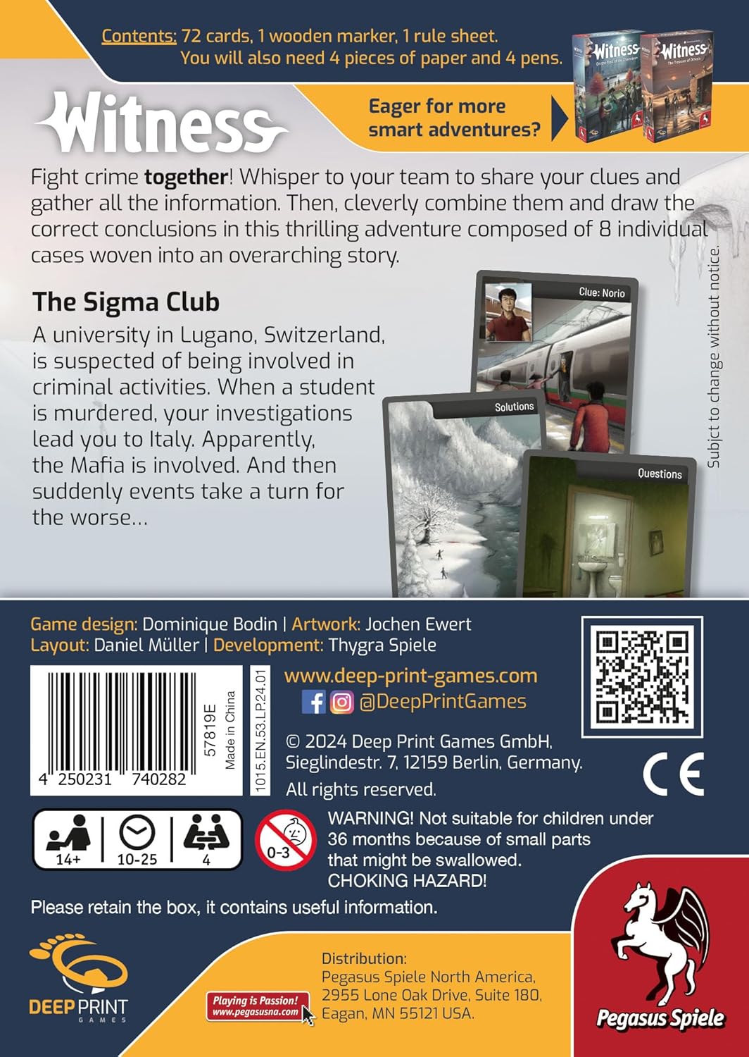 Pegasus Spiele 57819E Witness - The Sigma Club (Deep Print Games
