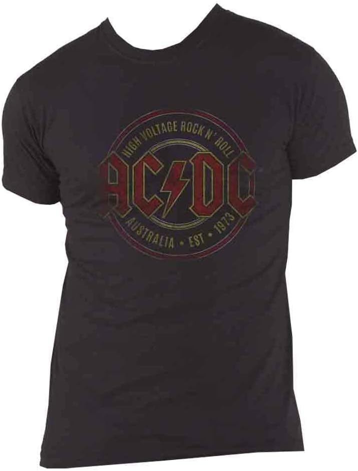 Ac/Dc Maglietta Est 1973 Distressed Band Logo Alta Tensione Ufficiale Uomo Nero, nero, M