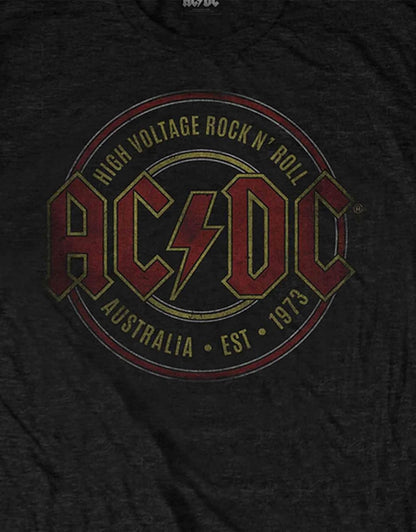Ac/Dc Maglietta Est 1973 Distressed Band Logo Alta Tensione Ufficiale Uomo Nero, nero, M