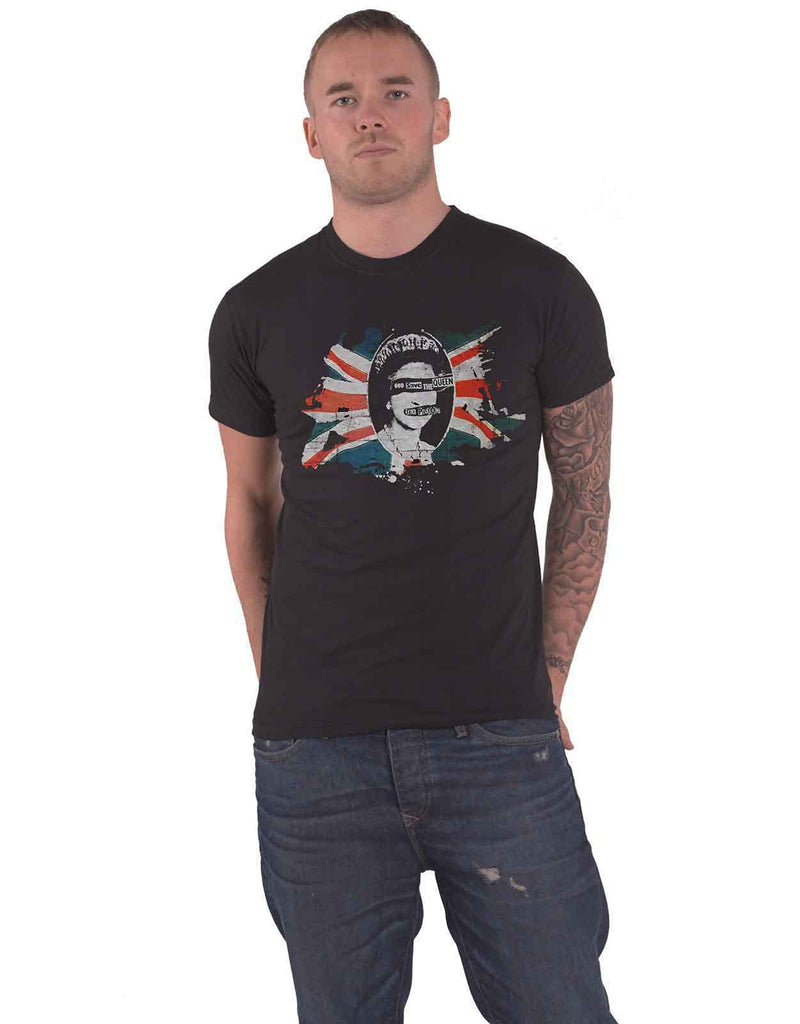 Sex Pistols The T Shirt God Save The Queen Flag Band Logo Ufficiale Uomo Nero Size L