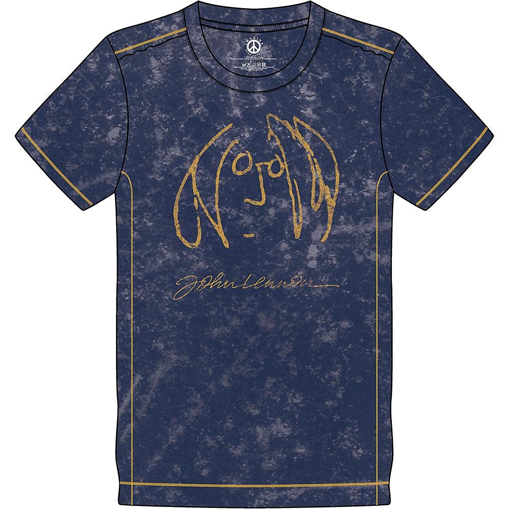 John Lennon T Shirt Self Portrait Logo Nuovo Ufficiale Uomo Navy Blu Snow Wash Size L