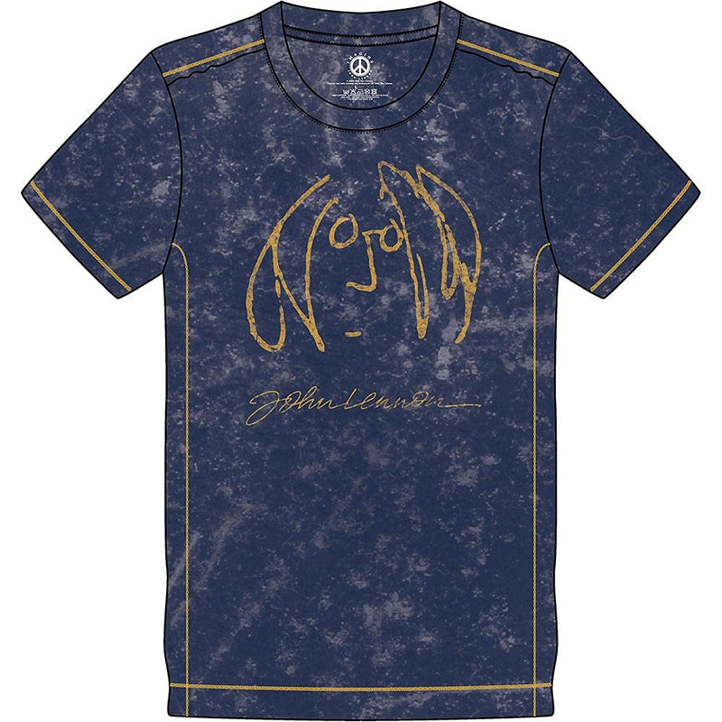 John Lennon T Shirt Self Portrait Logo Nuovo Ufficiale Uomo Navy Blu Snow Wash Size L
