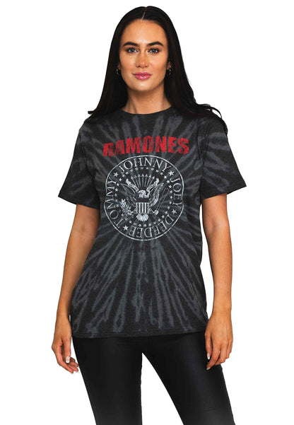 Ramones T Shirt Presidential Seal Band Logo Nuovo Ufficiale Dip-Dye Nero Unisex Size L