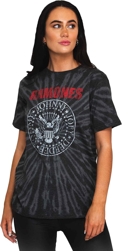 Ramones T Shirt Presidential Seal Band Logo Nuovo Ufficiale Dip-Dye Nero Unisex Size L